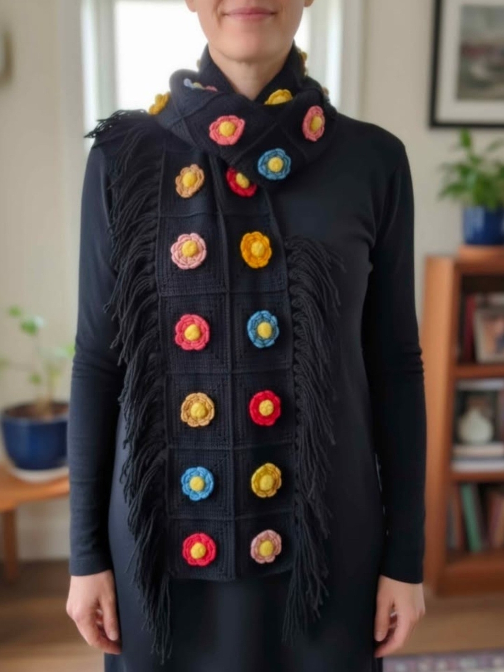 BOHO Handmade Crochet 3D Floral Grany Square Scurf or Runner